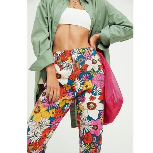 Free People Tessa Tapered Floral Trousers Multicolor Size 4 NEW - Picture 3 of 11